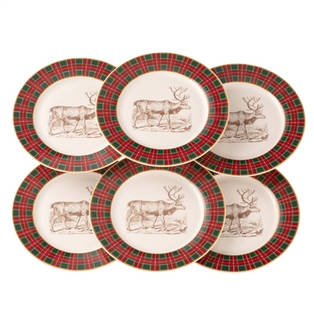 Aynsley Tartan Reindeer Dessert Plates x 6